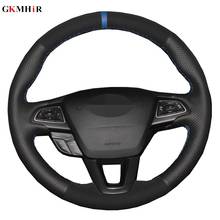 Hand-stitched Car Steering Wheel Cover Black Suede For Ford Focus 3 2015-2018 Kuga 2016-2019 Escape C-MAX Ecosport 2018-2019 2024 - buy cheap