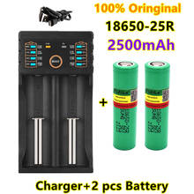 Baterias de lítio descarga + carregador, 100% originais, 18650, 2500mah, inr18650, 25r, 20a 2024 - compre barato