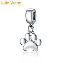 Julie Wang 5PCS Dog Paw Print Bead Charms Animal Footprints Zinc Alloy Bracelet Necklace Jewelry Making Accessory 2024 - buy cheap