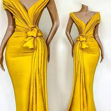 Sexy Stunning Yellow Evening Dresses Mermaid V-neck Formal Cheap Celebrity Gowns For Women Off The Shoulder Long Prom Dress 2024 - buy cheap