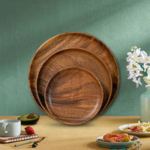 Plato de madera maciza para fruta, bandeja de té, postre, cena, vajilla de forma redonda 2024 - compra barato