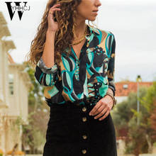Women Chiffon Blouses Long Sleeve Turn Down Collar Office Shirt Geometric Print Blouse Loose Casual Tops Plus Size Chemise Femme 2024 - buy cheap