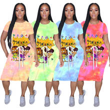 Print Cartoon African Dresses for Women Summer 2020 Sexy Boho Beach African Dress Short Sleeve Casual Midi Dress Africa Clothing 2024 - buy cheap