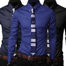 Fashion Men Argyle Luxury Business Style Slim  Long Sleeve Casual Dress Shirt 2024 - buy cheap