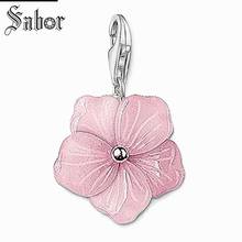 Pink Flower Petals Charm Pendant,2020 Jewelry For Women Girls,womens Gift Silver color plated Fit Bracelet charms thomas 2024 - buy cheap