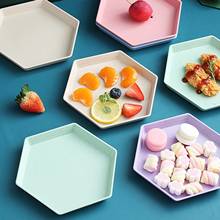 Hexagon Wheat Straw Pan Plate Fruit Dishes Saucer Tea Tray Solid Color Dessert Bread Plate Thicken Tray Fruit Plate 2024 - buy cheap