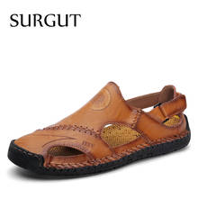 SURGUT Classic Mens Sandals Summer Genuine Leather Male Beach Sandals Soft Comfortable Male Outdoor Beach Slippers Man Sandals 2024 - buy cheap