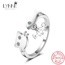 Colgante de hueso de pescado para mujer, anillos de gato pequeño de circonia AAA, de Plata de Ley 925, anillo de gota de diamantes de imitación ajustable, regalo de joyería 2024 - compra barato