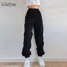 Waatfaak Elastic High Waist Black Joggings Pants Women Corduroy Pocket Patchwork Vintage 90S Pants Baggy Sweatpants Casual 2020 2024 - buy cheap