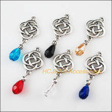 Colgantes de cristal mezclado de Color plateado tibetano, amuletos de nudo chino, a la moda, 12 nuevos, 18x48mm 2024 - compra barato