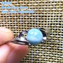 Anillo Larimar azul Natural superior de 6mm joyería para mujer hombre cuentas redondas patrón de agua piedra de plata piedra preciosa anillo ajustable AAAAA 2024 - compra barato