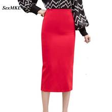 SEXMKL Plus Size Red Pencil Skirts Womens 2021 Spring Summer Mid Calf Black Skirt Office Lady Elegant High Waist Long Skirt Jupe 2024 - buy cheap