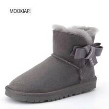 Zapatos de piel de oveja auténtica para mujer, botas de nieve con cordones de alta calidad, lana natural 2019, 100% 2024 - compra barato