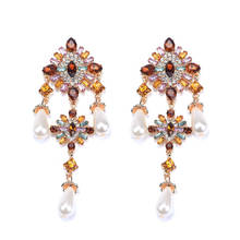 Boho Crystal Long Drop Earrings for Women Luxury Pearl Geometrical Bridal Wedding Dangle Earring Fashion Statement Jewelry 2024 - buy cheap