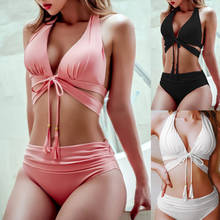 Bikini Bandage de cintura alta para mujer, bañador Sexy rosa con realce, ropa de playa, traje de baño 2024 - compra barato