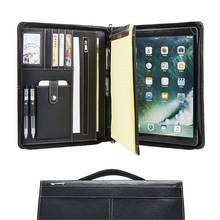 Handmade Genuine Leather Portfolio A4 Folder, Business Padfolio Organizer Case Conference Folder with Retractable Handle, Black 2024 - buy cheap