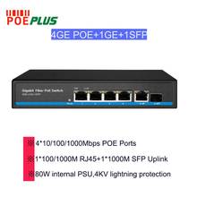 Interruptor poe, 4 portas, 10/100/1000mbps com 1 giga sfp fibra uplink e 1 rj45 uplink 2024 - compre barato