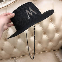 Шляпа от солнца Fibonacci женская, модная соломенная шляпа с цепочкой, с плоским верхом, в стиле панк, с надписью, для улицы, в стиле дикой природы, с широкими полями, пляжная кепка 2024 - купить недорого