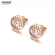 AENINE Original Design Titanium Stainless Steel Love Heart Earrings For Women Elegant White Shell Tree Plant Earrings AE19185 2024 - buy cheap