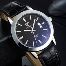 Yazole-Reloj de pulsera de cuero para Hombre, cronógrafo de cuarzo con fecha automática, sencillo, a la moda 2024 - compra barato
