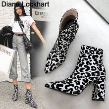 New Leopard Ankle Boots Women For Autumn Winter Fashion Pointed Toe heel Zipper Woman Party wedding Boots Plus size 33 34 38 43 2024 - buy cheap