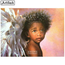 Quadrado completo/redondo 5d pintura diamante africano criança asas diamante mosaico criança retrato 3d diamante arte bordado 2024 - compre barato