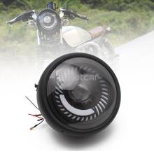Мотоцикл черный металлический проектор LED дальнего/ближнего света передняя фара + Ангел глаз для CG125 GN125 Кафе Racer поплавок на заказ 2024 - купить недорого