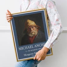 Póster del Museo de exposición Michael Ancher, pintura en lienzo del retrato del pescador con sombrero amarillo, pegatinas de pared de realismo Vintage 2024 - compra barato