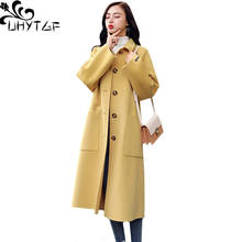 UHYTGF-abrigo de lana para mujer, chaqueta holgada de un solo pecho, talla grande, color sólido, de alta calidad, Otoño, 765 2024 - compra barato