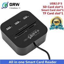 GRWIBEOU Smart Card Reader For Bank Card IC/ID EMV SD TF 3USB HUB All in 1 USB SIM Smart ID TF Card Reader 2024 - buy cheap