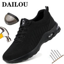 Botas de segurança masculinas com biqueira de aço, calçado respirável de segurança para trabalho, tênis à prova de perfuração 2024 - compre barato
