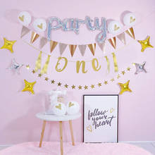 Decoração para festas infantis 1 ° aniversário com glitter e estrela, cadeira de chá de bebê, com bandeira de um ano, decoração de festa de primeiro aniversário 2024 - compre barato
