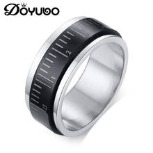 DOYUBO Rotating Men's Black Ruler Shape Titanium Steel Rings Punk Design Male Stainless Steel Finger Ring Accessories DA104 2024 - buy cheap