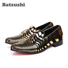 Batzuzhi-zapatos de lujo de estilo italiano para hombre, zapatillas de punta estrecha de ante negro y rayas doradas con borlas doradas, informales, 100% 2024 - compra barato