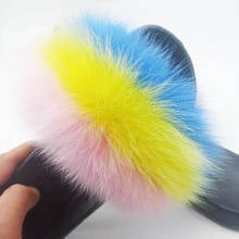 Wholesale real fox fur slippers women fashion fur slides ladies furry home sandals processing Natural fur sliders Custom Size 2024 - buy cheap