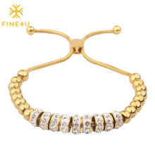 FINE4U-pulsera de cadena de serpiente ajustable de acero inoxidable B243 para mujer, brazalete de Zirconia cúbica de lujo, joyería de cuentas 2024 - compra barato