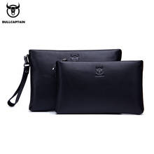 BULLCAPTAIN-Bolso de mano de cuero para hombre, Cartera de mano de cuero suave con cremallera, multifuncional, de piel de vaca de primera capa, de gran capacidad 2024 - compra barato