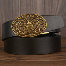 Cinturón de cuero auténtico con doble dragón para hombre, cinturón Formal de alta calidad con hebilla automática, para boda 2024 - compra barato