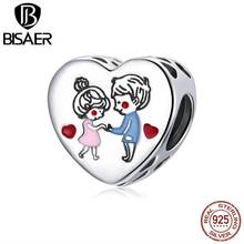 Bisaer tender corações de amor amuletos 925 prata esterlina menino & menina pingente de contas para pulseira colares diy joias finas ecc1744 2024 - compre barato