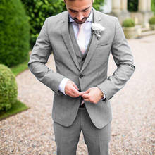 ANNIEBRITNEY-traje Formal ajustado para hombre, 3 piezas ajustado de esmoquin, color gris, personalizado, para boda, graduación 2024 - compra barato