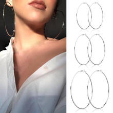 4 tamanho feminino moda prata cor metal grande círculo liso grande redondo hoop earings para as mulheres sexy moda jóias 2024 - compre barato