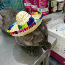 Sombrero de paja mexicana para perro y gato, Sombrero con hebilla ajustable para disfraz de Mascota, adornos para feliz fiesta de Halloween 2024 - compra barato