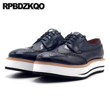 Platform Brogue Oxfords Cowhide Italian Genuine Leather Creepers Plus Size 11 High Quality Shoes Brand Famous Fashion Men Blue 2024 - buy cheap