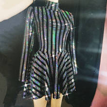 Vestido corto de terciopelo negro con lentejuelas a rayas multicolor para mujer, disfraz de bailarina, cantante, escenario, concierto, actuación, fiesta, espectáculo, DS 2024 - compra barato