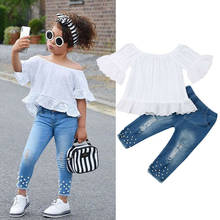 Children Toddler Kid Baby Girl Clothes Set White Tops T-shirt and Denim Long Pants Jeans Outfits Sets 1-6 Year 2024 - buy cheap