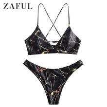 ZAFUL Sexy Swimwear Cross Marble Lace-Up Bikini Set Swimsuit Solid Women Wire Free Padded Low Waisted Summer Beachwear Suit 2024 - buy cheap