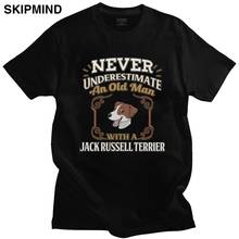 Классическая мужская футболка с надписью «Never Under quight A Old Man With A Jack Russell Terrier» хлопковая футболка с коротким рукавом летняя футболка с изображением собаки 2024 - купить недорого