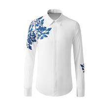 2020 New Arrival High Quality Blue And White Embroidery Men Long Sleeve Fashion Casual Shirts Plus Size M L XL 2XL 3XL 4XL 2024 - buy cheap