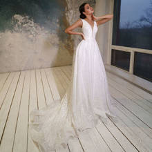 Thinyfull Elegant V Neck A Line Wedding Dresses Sleeveless Backless Lace Bride Dresses Tulle Pearls Appliques Vestido De Novia 2024 - buy cheap