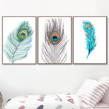 Impresiones artísticas de plumas de pavo real para decoración del hogar, cuadro en lienzo de arte de pared de moda, póster nórdico, imágenes de pared para sala de estar 2024 - compra barato